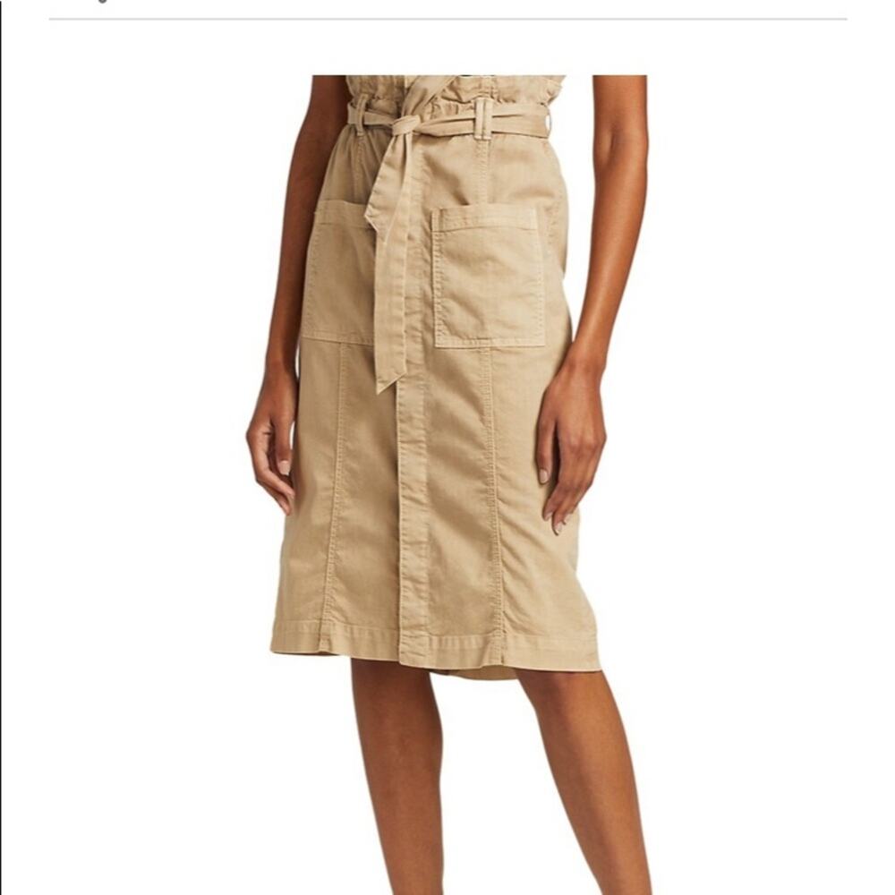 MOTHER Midi Skirt Khaki Paper Bag Patch Tie Waist Stretch Size 27